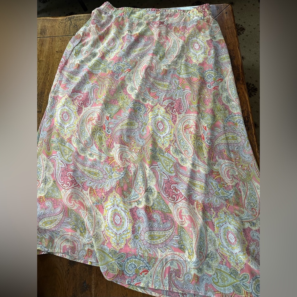 A-Line Paisley Midi Skirt in Pink and Green